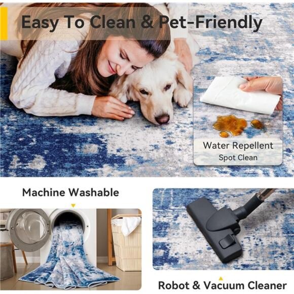 Washable Area Rugs 6'x9' Non-Slip Modern Abstract Soft for Living Room Entryway - Picture 5 of 7